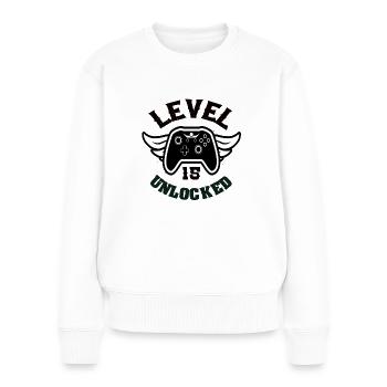 Level 15 Unlocked 15 Geburtstag - Frauen Premium Bio Pullover - Weiß - Vorne - Julia (174cm)