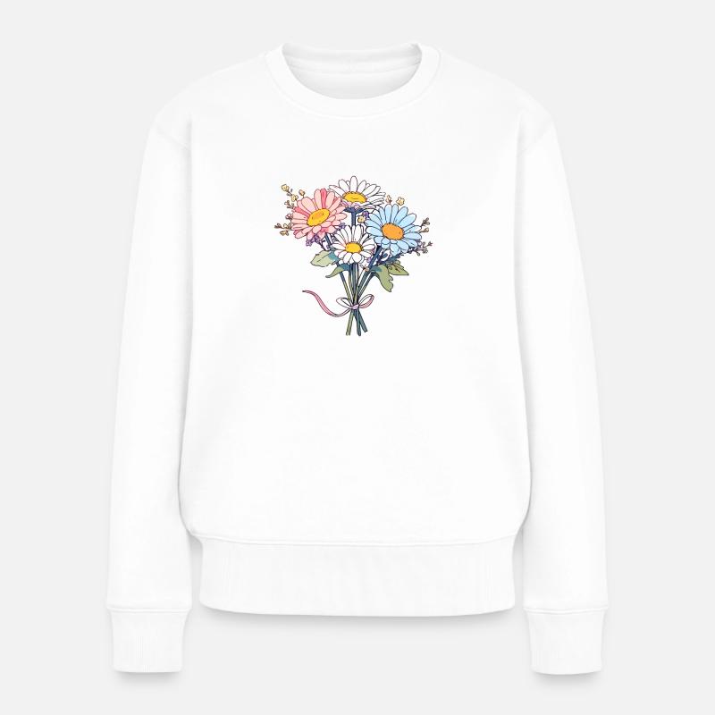 Niedliche Blumen Gänseblümchen Blumen Coole Vintage-Blume - Frauen Premium Bio Pullover - Weiß