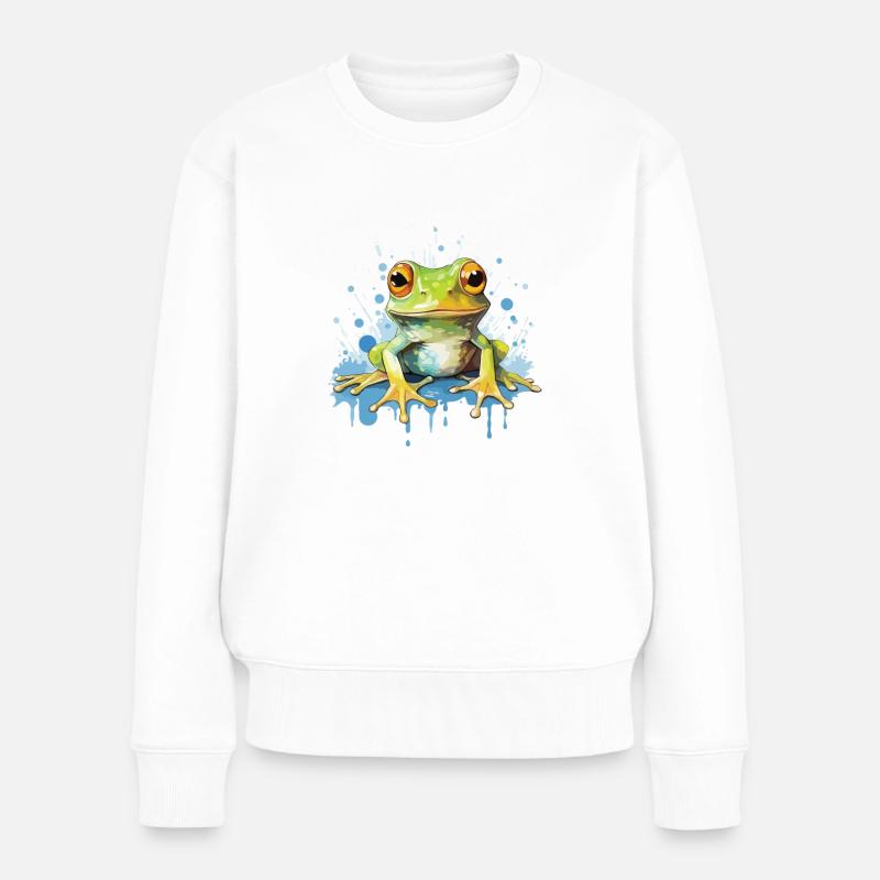 Art coloré - Mignon & Wild Frog Design - Pull Premium bio Femme - blanc