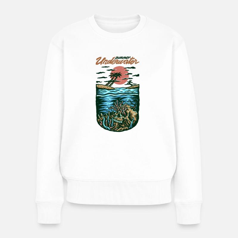 Schädel im Meer - Frauen Premium Bio Pullover - Weiß