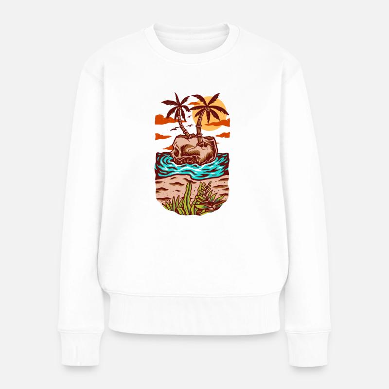 Schädel Sommerstrand - Frauen Premium Bio Pullover - Weiß