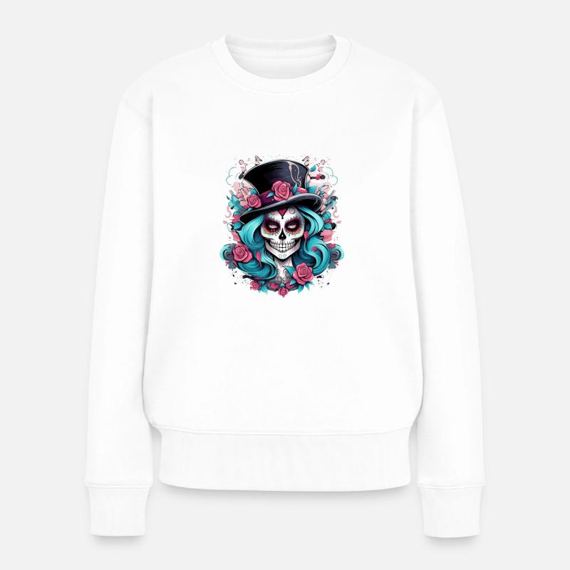Idée cadeau de masque de tatouage La Catrina - Pull Premium bio Femme - blanc