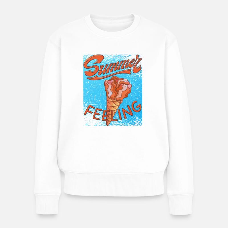 SUMMER FEELING EIS - Frauen Premium Bio Pullover - Weiß