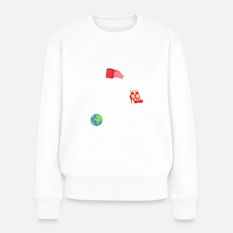 Kaffee in der Hand - Frauen Premium Bio Pullover - Weiß