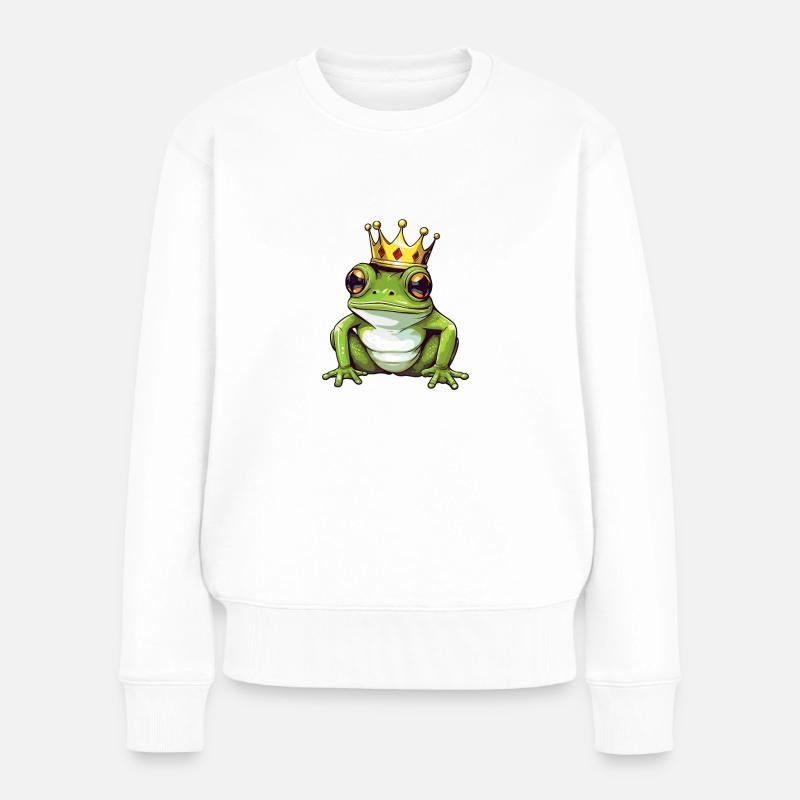Frosch mit Krone fühlt sich Königlich - Frauen Premium Bio Pullover - Weiß