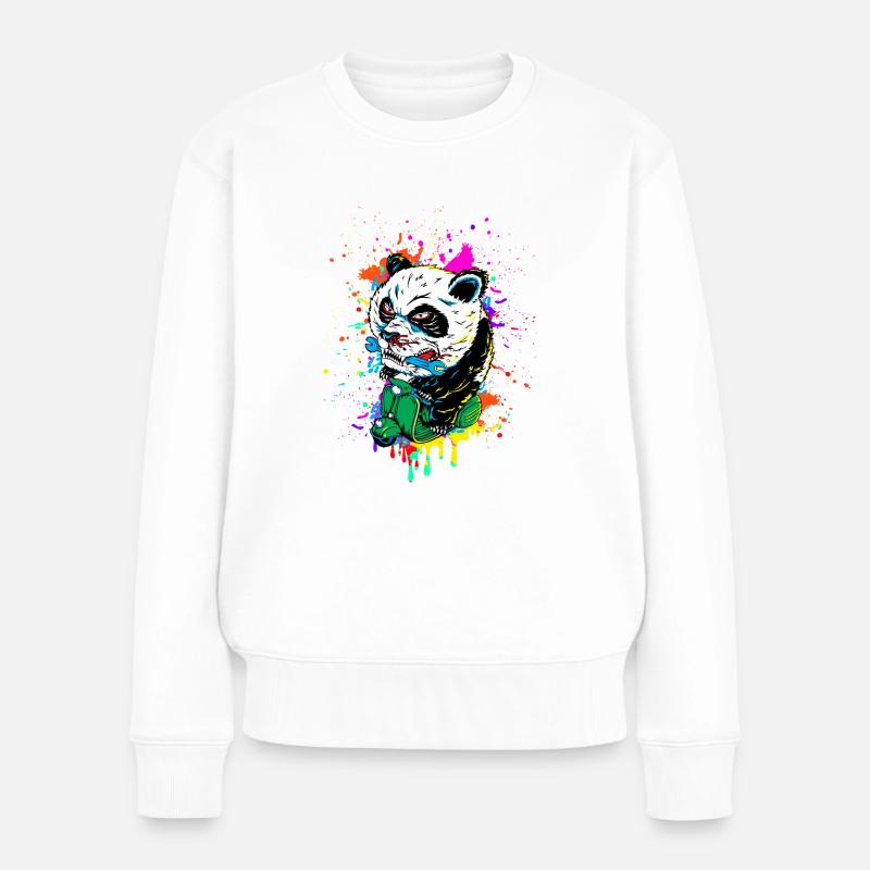 Roller fahrender Panda - Frauen Premium Bio Pullover - Weiß