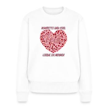 KONFETTI UND VIEL LIEBE IM HERZEN - Frauen Premium Bio Pullover - Weiß - Vorne - Julia (174cm)