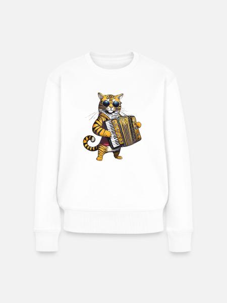 KATZE ZIEHHARMONIKA - Frauen Premium Bio Pullover - Weiß