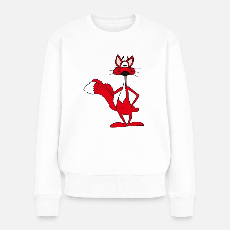 Rotfuchs lächelt fröhlich - Frauen Premium Bio Pullover - Weiß
