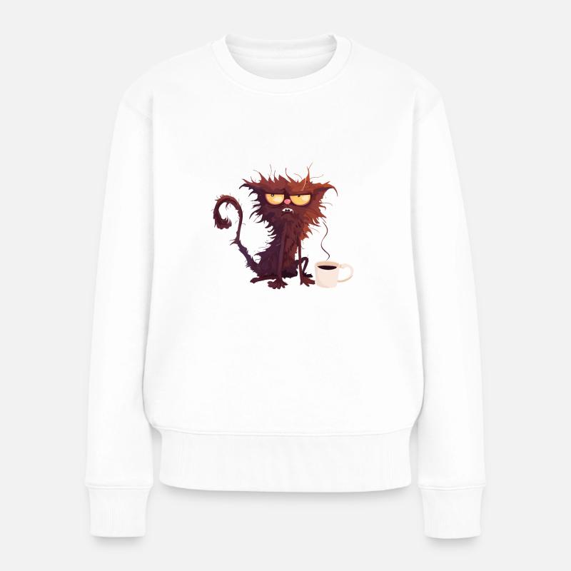 Katze Kaffe schlechter Tag Kättzchen - Frauen Premium Bio Pullover - Weiß