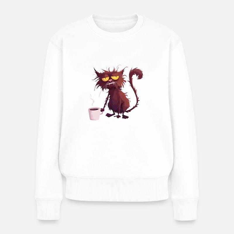 Katze Kaffe schlechter Tag Kättzchen - Frauen Premium Bio Pullover - Weiß