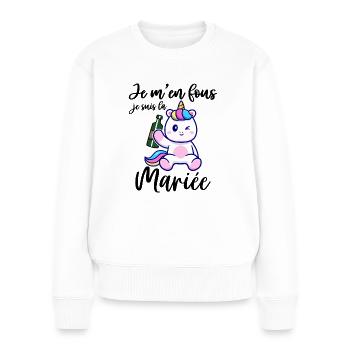 Je M'en Fous Je Suis La Mariée Licorne EVJF Future - Pull Premium bio Femme - blanc - Devant - Julia (174cm)