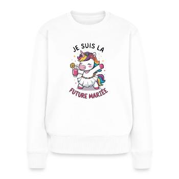 Je Suis La Future Mariée Mariage Femme Licorne - Pull Premium bio Femme - blanc - Devant - Julia (174cm)
