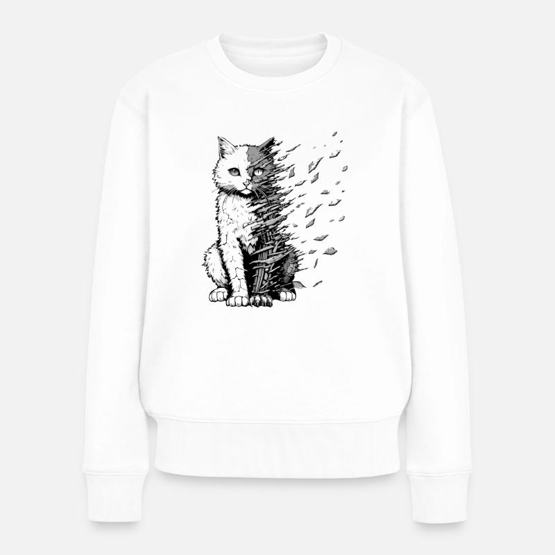 Eine traurige, zerbrechliche Katze. Animiertes Tier. - Frauen Premium Bio Pullover - Weiß
