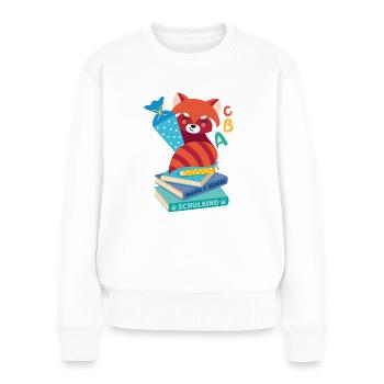 roter Panda mit Schultüte auf Bücherstapel - Frauen Premium Bio Pullover - Weiß - Vorne - Julia (174cm)