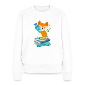 Fox with school cone on pile of books school enrollment - Women's Premium Organic Jumper - white - Front - Julia (174cm)