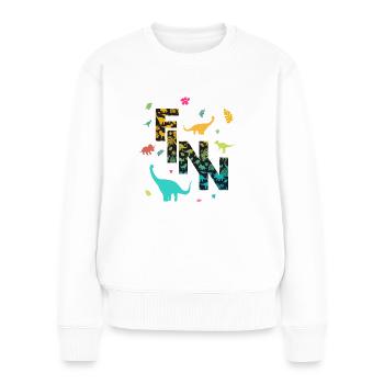 FINN - Schöner Jungen Name mit Dinosaurier - Frauen Premium Bio Pullover - Weiß - Vorne - Julia (174cm)