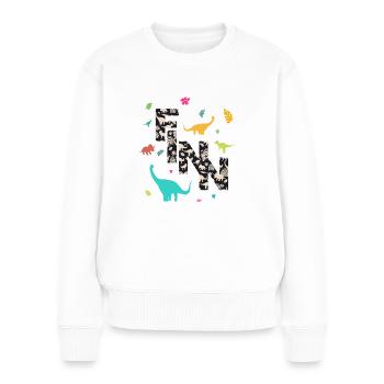 FINN - Schöner Jungen Name mit Dinosaurier - Frauen Premium Bio Pullover - Weiß - Vorne - Julia (174cm)