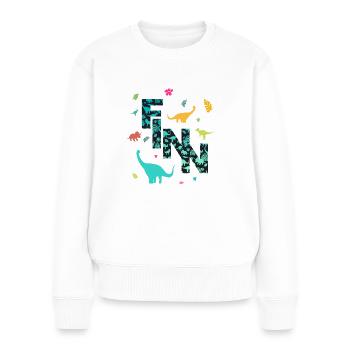 FINN - Schöner Jungen Name mit Dinosaurier - Frauen Premium Bio Pullover - Weiß - Vorne - Julia (174cm)