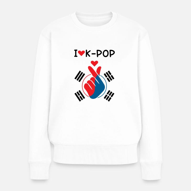 J’aime K-Pop doigt Drapeau - Pull Premium bio Femme - blanc