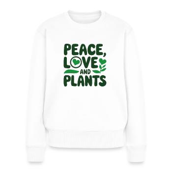 Paix, amour et plantes - Idée cadeau de jardin amusant - Pull Premium bio Femme - blanc - Devant - Julia (174cm)