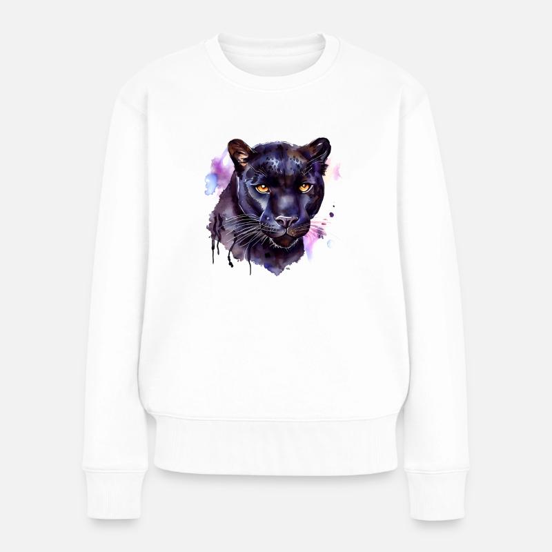 Acavrel schwarzer Jaguar - Frauen Premium Bio Pullover - Weiß