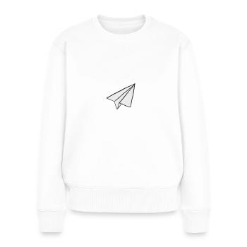 Avion en papier - Pull Premium bio Femme - blanc - Devant - Julia (174cm)