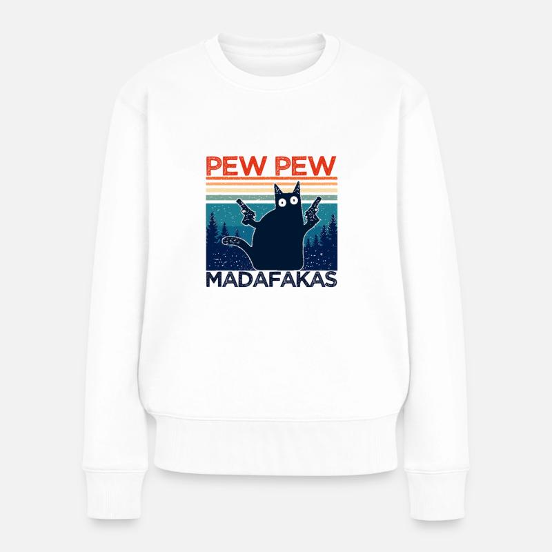 pew pew funny cat lustige katze geschenkidee - Frauen Premium Bio Pullover - Weiß