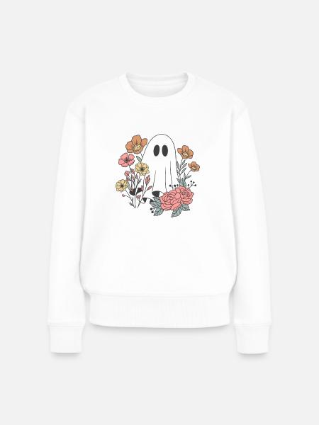 ghost flower - Frauen Premium Bio Pullover - Weiß
