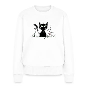 Chat heureux - chat heureux amoureux - Pull Premium bio Femme - blanc - Devant - Julia (174cm)