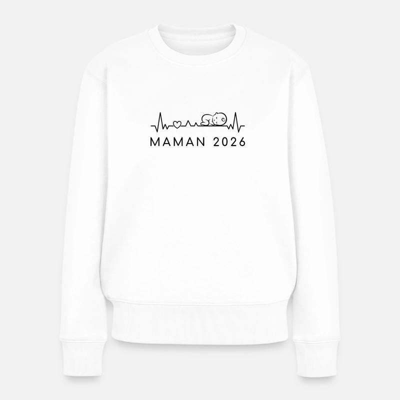 Future Maman 2026 Battement de Cœur Grossesse - Pull Premium bio Femme - blanc