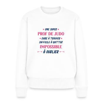 Une super prof de judo - Pull Premium bio Femme - blanc - Devant - Julia (174cm)