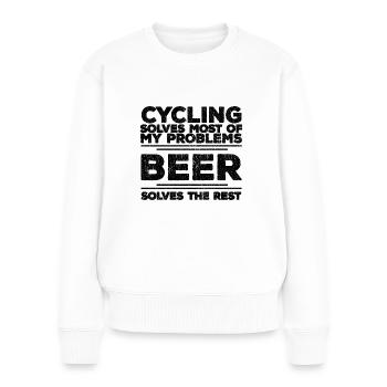 Le cyclisme résout la plupart des problèmes La bière résout le reste - Pull Premium bio Femme - blanc - Devant - Julia (174cm)