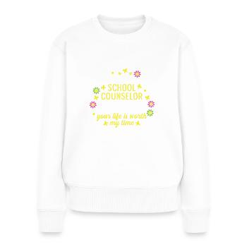 Mon temps vaut le poison du professeur - Pull Premium bio Femme - blanc - Devant - Julia (174cm)