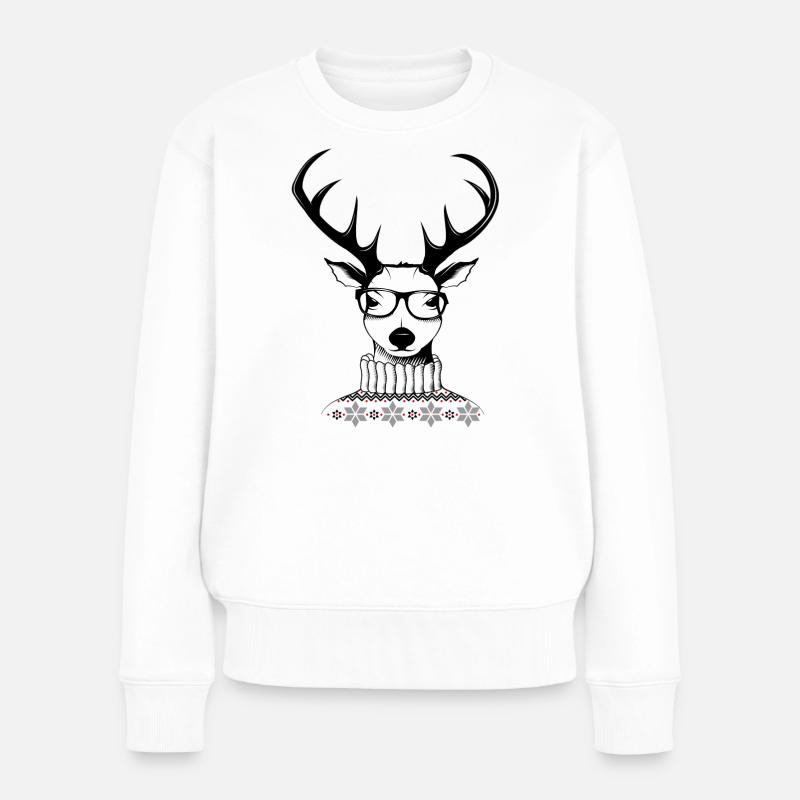 Hipster Hirsch - Frauen Premium Bio Pullover - Weiß