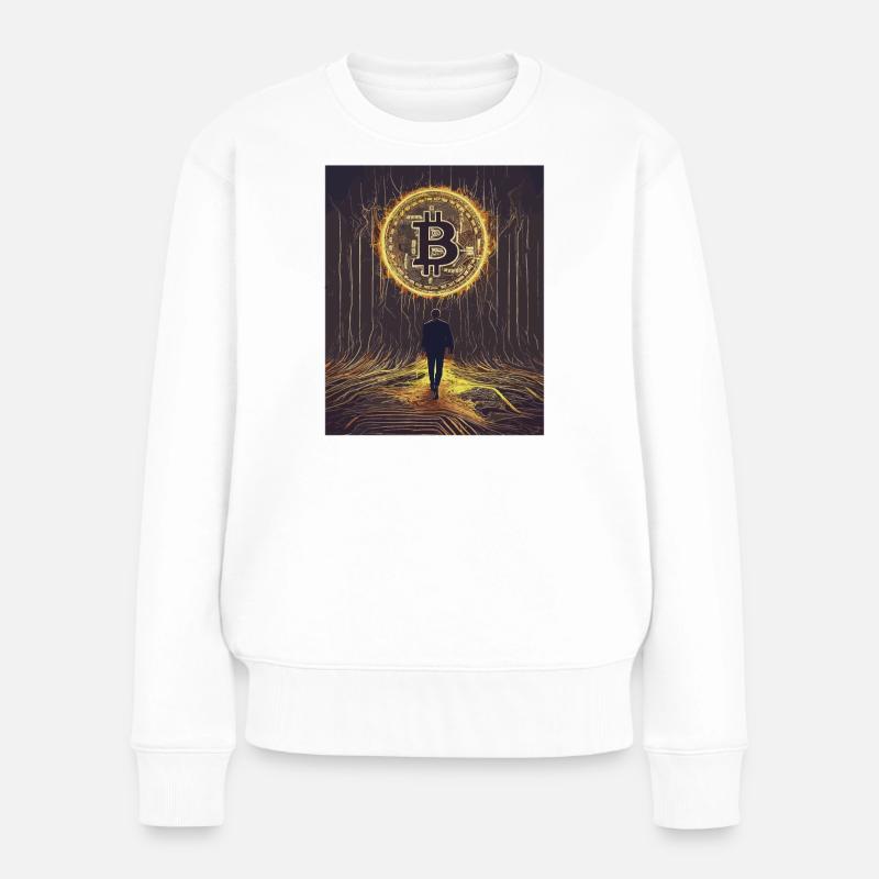 Digital Bitcoin Forest Scene - Women's Premium Organic Jumper - white