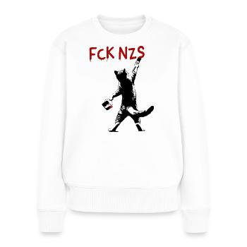 FCK NZS Katze gegen Rassismus Streetart Stil - Frauen Premium Bio Pullover - Weiß - Vorne - Julia (174cm)