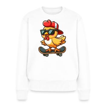 Chicken Hen Rooster Skateboard Comic Cartoon - Women's Premium Organic Jumper - white - Front - Julia (174cm)