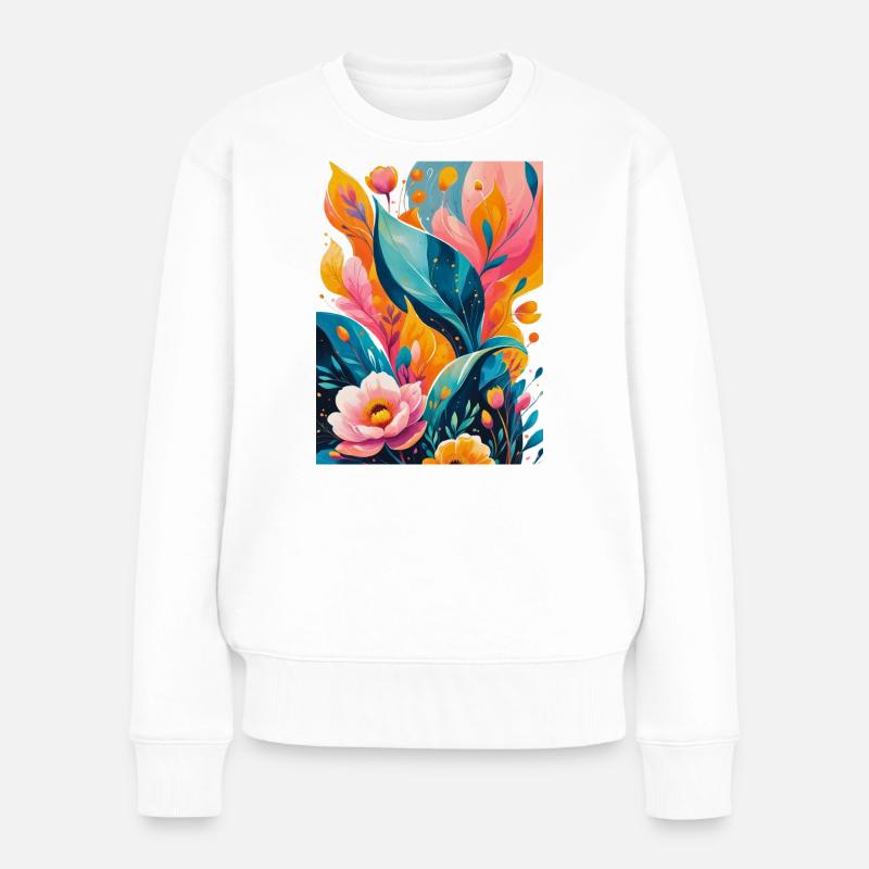 Abstrakte Blumen in warmer und blauer Farbpalette - Frauen Premium Bio Pullover - Weiß
