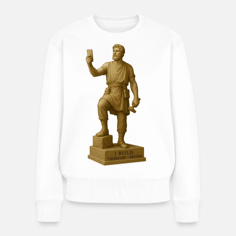Antike Philosophen Skulptur mit Zitat - Frauen Premium Bio Pullover - Weiß