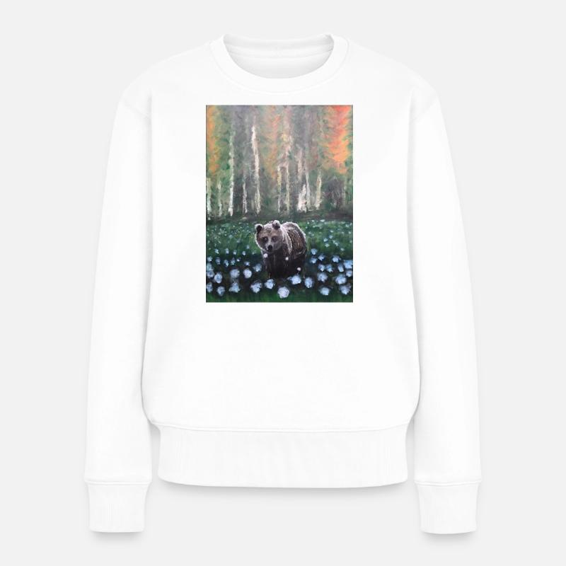 Bär in verschneiter Waldszene - Frauen Premium Bio Pullover - Weiß