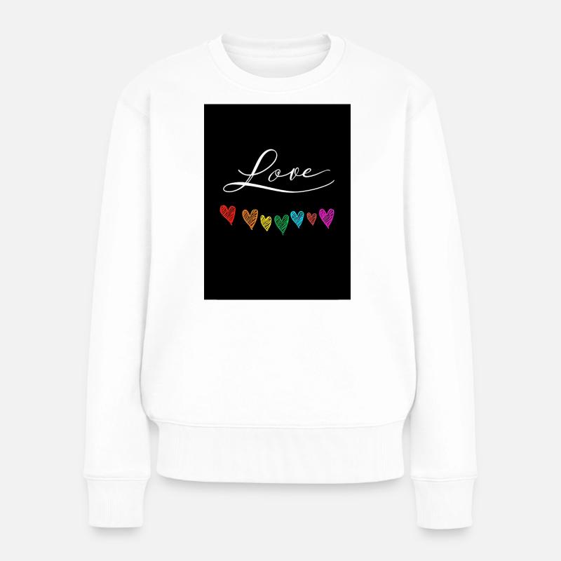 Bunte Liebe mit handgestalteten Herzen - Frauen Premium Bio Pullover - Weiß
