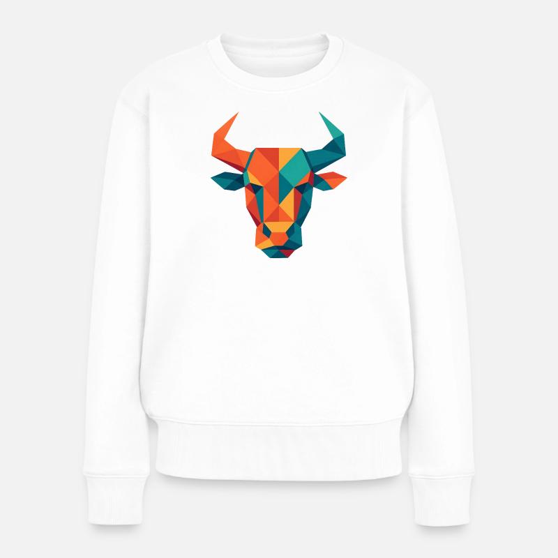 Stier | Stierkopf Print / Druck / Design - Frauen Premium Bio Pullover - Weiß