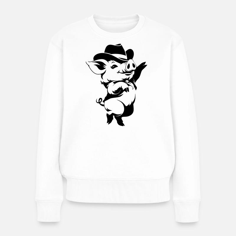 Motif de dessin animé de cochon drôle avec chapeau - Pull Premium bio Femme - blanc