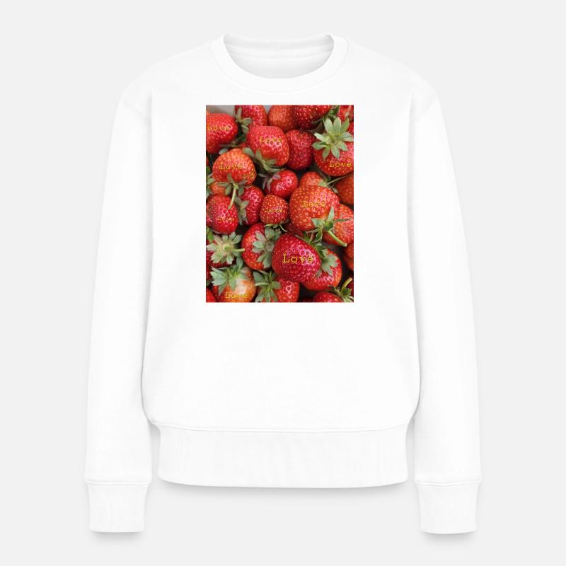 Erdbeeren - Frauen Premium Bio Pullover - Weiß