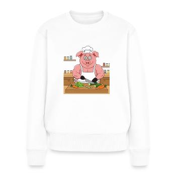 Salade de cochon musclé qui coupe - Pull Premium bio Femme - blanc - Devant - Julia (174cm)