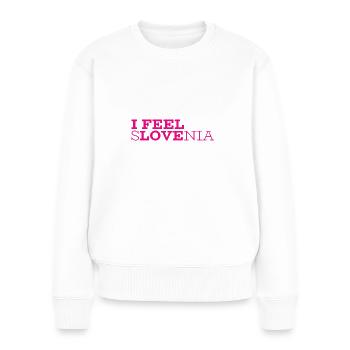 I Feel Love Slovenia - Slowenien - Frauen Premium Bio Pullover - Weiß - Vorne - Julia (174cm)