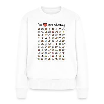 Gott liebt seine Schöpfung - Frauen Premium Bio Pullover - Weiß - Vorne - Julia (174cm)