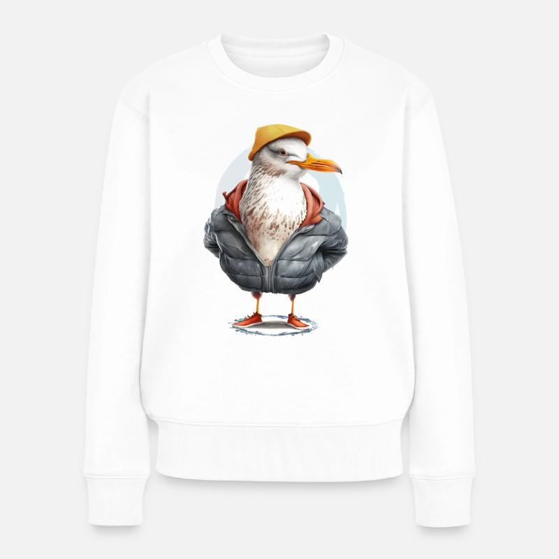 Lustige Möwe - Frauen Premium Bio Pullover - Weiß
