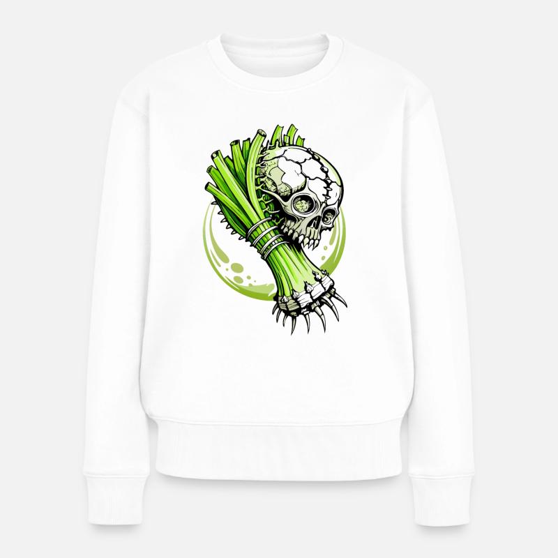 Porree Skull // Totenkopf Lauch // Gemüse FS0107 - Frauen Premium Bio Pullover - Weiß